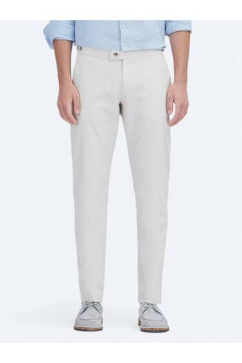 Kip Beige Woven Fitted Fit Smart Casual Cotton Blend Trousers
