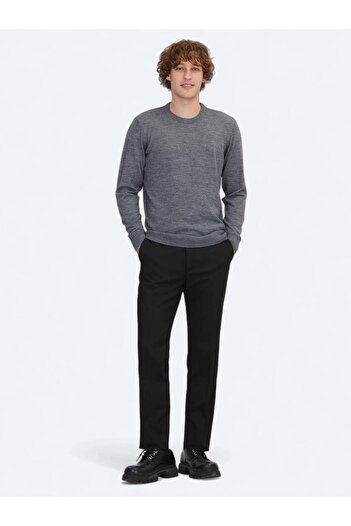Kip Gray Crew Neck Jacquard Wool Blend Sweater