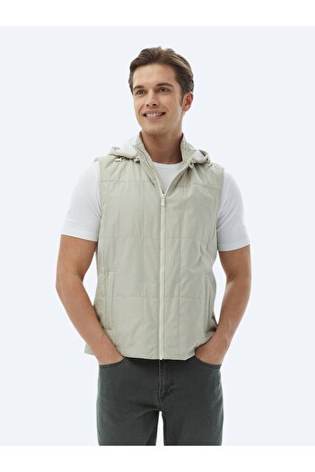 Kip Light Khaki Regular Fit Hooded Casual Woven Sports Vest