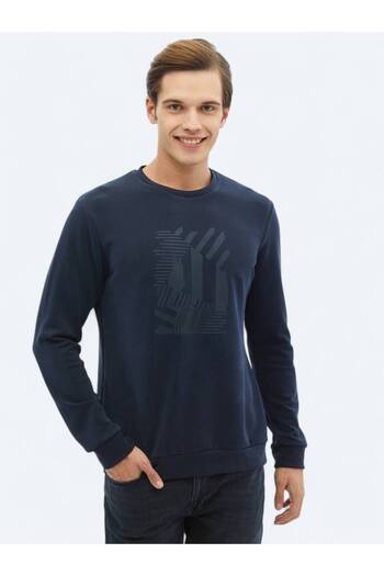 Kip Φούτερ με στάμπα Navy Blue Crew Neck