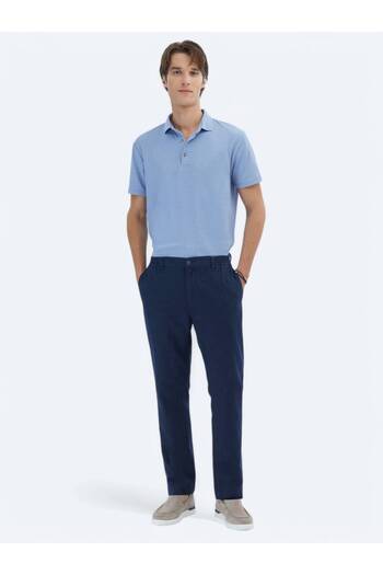Kip Navy Blue Woven Jogging Fit Casual Cotton Blend Trousers