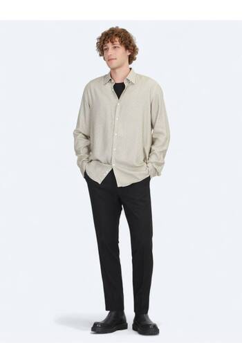 Kip Beige Regular Fit Woven Casual 100% Cotton Shirt
