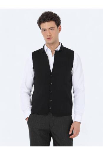 Kip Black Regular Fit Casual Knitted Sweater Vest