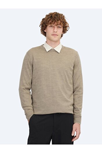 Kip Mink Crew Neck Jacquard Wool Blend Knit Sweater