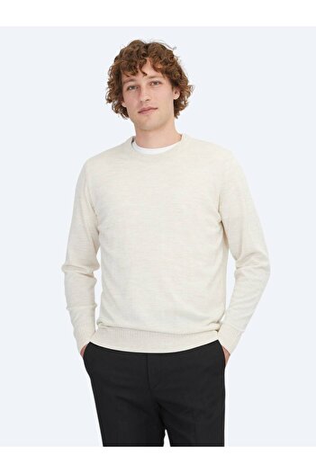 Kip Beige Crew Neck Jacquard Wool Blended Sweater Sweater