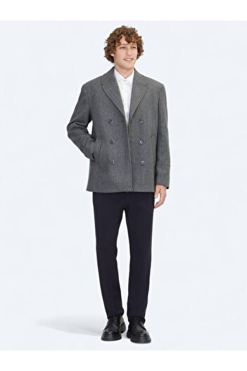Kip Dark Gray Regular Fit Double Breasted Collar Casual Knitted Coat