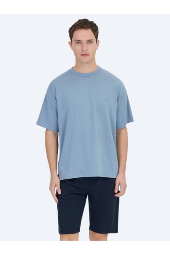 Kip Tricou albastru uni cu decolteu