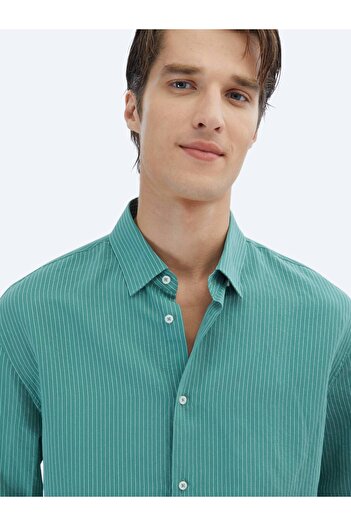 Kip Nil Yeşili Oversize Fit Dokuma Casual Gömlek