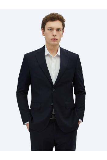 Kip Modern Fit Wool Blended Suit with Navy Blue Print