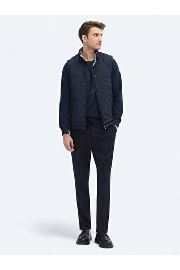 Kip Lacivert Regular Fit Dik Yaka Casual Dokuma Spor Yelek
