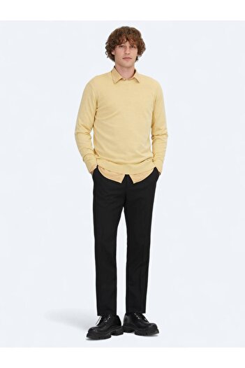 Kip Yellow Crew Neck Jacquard Wool Blend Knit Sweater