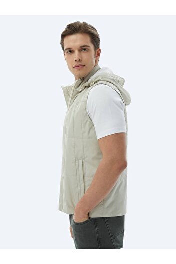 Kip Açık Haki Regular Fit Kapüşonlu Casual Dokuma Spor Yelek