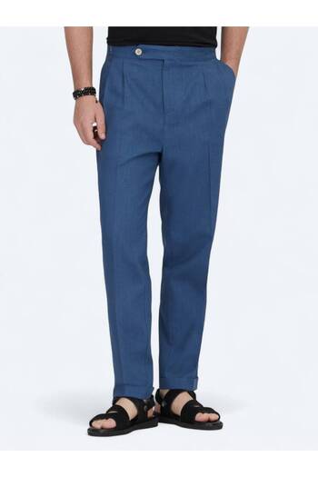 Kip Παντελόνι Indigo Woven Carrot Fit Casual από βαμβακερό μείγμα