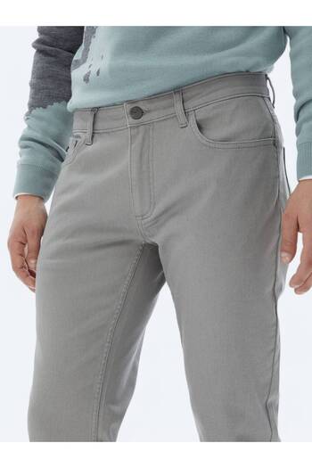 Kip Gri Slim Fit Denim Pamuk Karışımlı Pantolon
