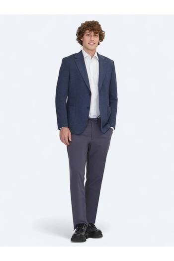 Kip Blue Striped Modern Fit Knitted Jacket