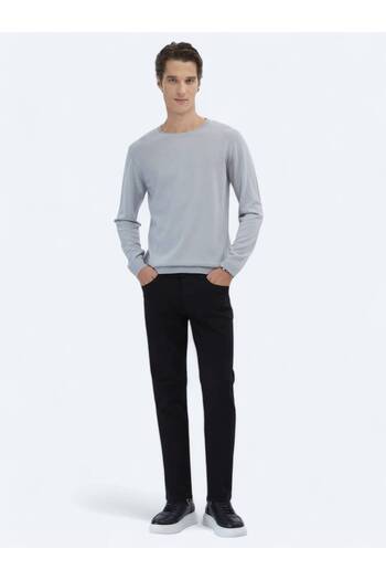 Kip Lilac Crew Neck Plain Knit Wool Blended Sweater