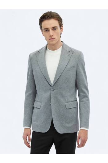 Kip Gray Plain Modern Fit Wool Blend Jacket