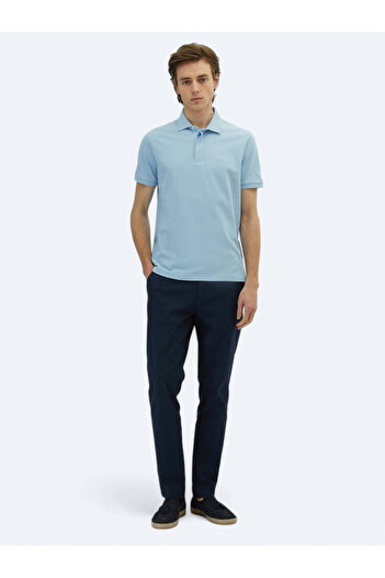 Kip Blue Plain Polo Neck 100% Cotton T-Shirt