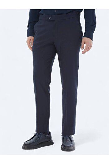 Kip Navy Blue Woven Regular Fit Casual Trousers