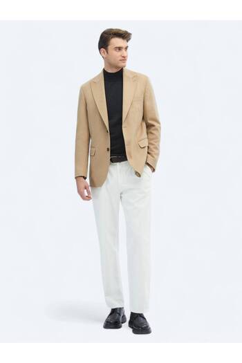 Kip Beige Plain Modern Fit Wool Blend Jacket