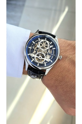 Raymond Rym-280267 Men's Skeleton Automatic Wristwatch Ss-Bk