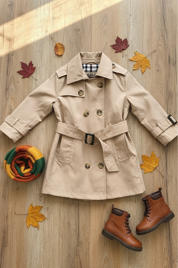 HC Kids Wear Erkek Çocuk Içi Pamuk Astarlı Bej Trençkot Yağmurluk