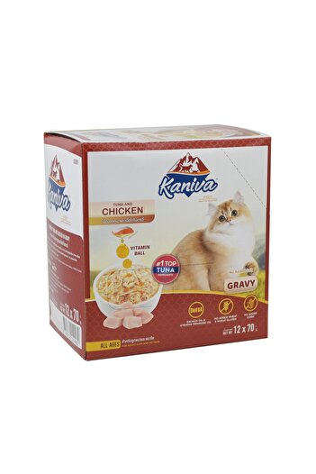 Kaniva Caneva Tuna with Chicken Wet Food for Small and Large Cats in Gravy 12 Sachets * 70g