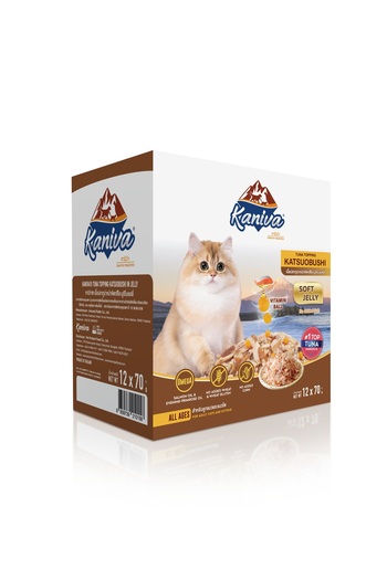 Kaniva Caneva Tuna with Katsubishi Wet Food for Small and Large Cats in Jelly 12 Sachets * 70g