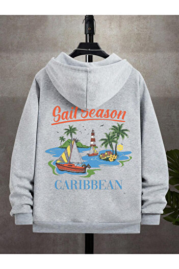 Deep sense Чоловічий сірий худі з капюшоном на блискавці Oversize Sweatshirt Зимовий шкільний кардиган з принтом