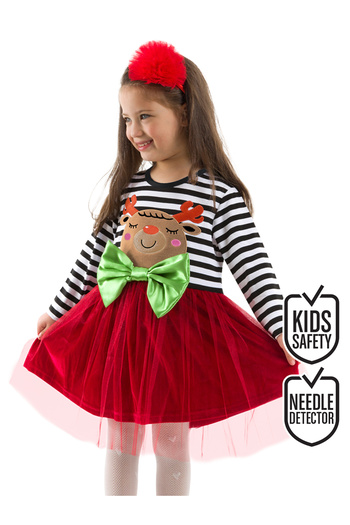 Denokids Red Girl's New Year's Kokoş Dress