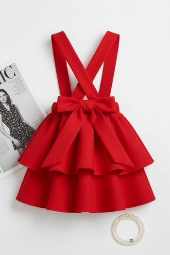 Parla Kids Girl's Helen Red Strap Layered Lacing April 23 Gilet Dress