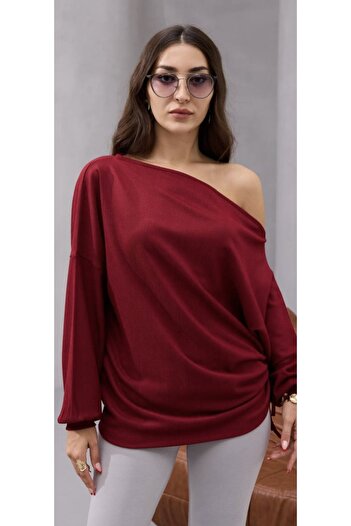 mor butik Women's Burgundy Tunic with Shoulder Detail