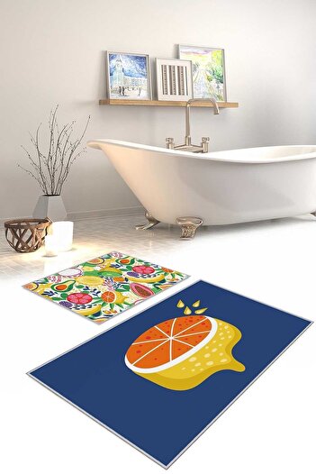 Homefesto Decorative Modern Design Non-Slip Base Double Set Bath Mat & Toilet Seat Set-2 Pieces