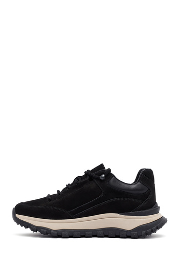 Derimod Men's Black Lace-Up Thick Soled Nubuck Leather Casual Sneaker, Winter Sports Shoes 25Wfd6605V3