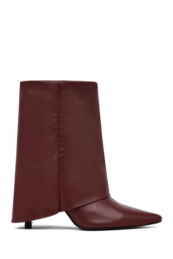 Derimod Women's Burgundy Thin Heeled Leather Boots 25Afd160218