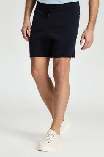 Hemington Navy Blue Knitwear Shorts with Lace-Up Embroidery Logo