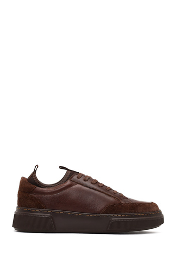 Derimod Men's Brown Lace-Up Thick Sole Leather Sneaker, Winter Sports Shoes 25Wfd826014