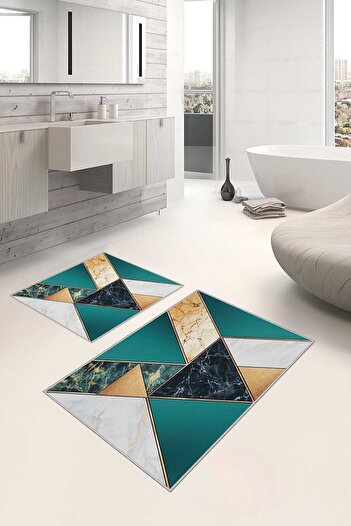 Homefesto Decorative Modern Design Non-Slip Base Double Set Bath Mat & Toilet Seat Set-2 Pieces