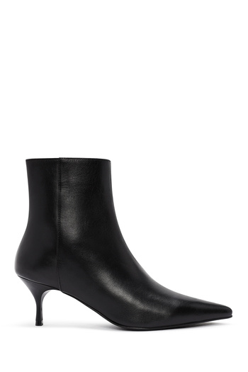 Derimod Women's Black Zippered Thin Heeled Leather Boots 25Wfd131318