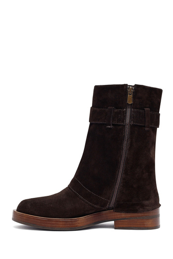 Derimod Women's Brown Zippered Suede Leather Biker Boots 25Wfd202610