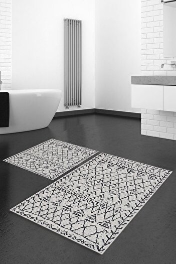 Homefesto Decorative Non-Slip Base Thin Modern Washable 2-Piece Bathroom Mat Set / 40x60 Cm & 50x80 Cm