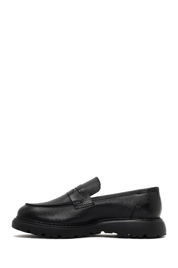 Derimod Men's Black Thick Soled Leather Winter Loafer Shoes 25Wfd8200Ft