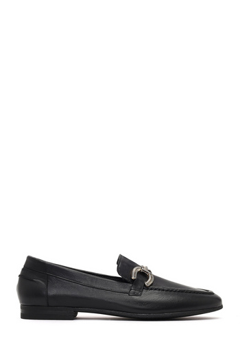 Derimod Women's Black Buckle Leather Winter Loafer Shoes 25Afd380318
