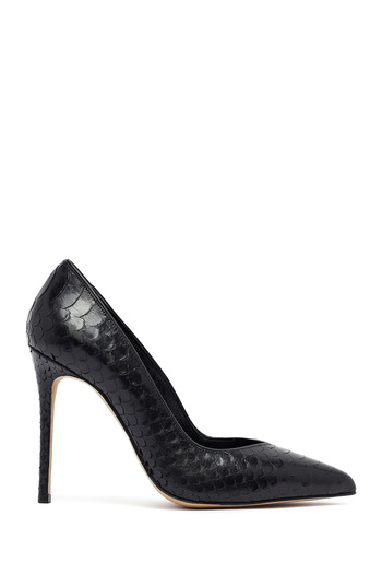 Derimod Women's Black Patterned High Thin Heeled Leather Stiletto,High Heel Shoes 25Afd121040