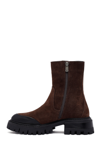 Derimod Women's Brown Thick Soled Suede Leather Boots 25Wfd153010