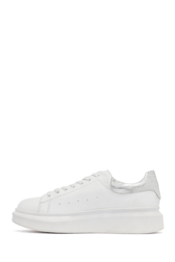 Derimod Women's White Lace-Up Thick Sole Leather Sneaker, Winter Sports Shoes 25Afd220518