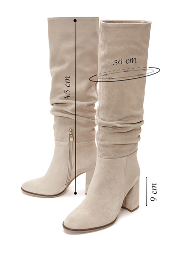 Derimod Women's Beige Zippered Thick Heeled Suede Leather Boots 25Wfd281110