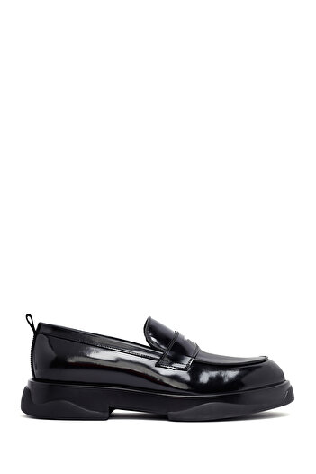 Derimod Men's Black Leather Winter Loafer Shoes 25Wfd621322