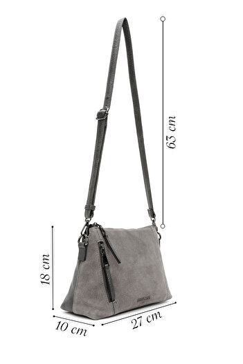 Derimod Women's Gray Long Strap Suede Crossbody Bag 25Abd240410