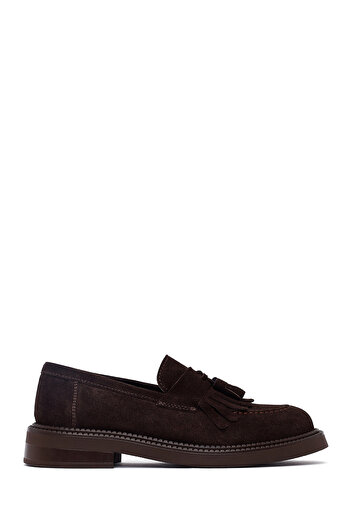 Derimod Women's Brown Tasseled Suede Leather Winter Loafer Shoes 25Afd512310